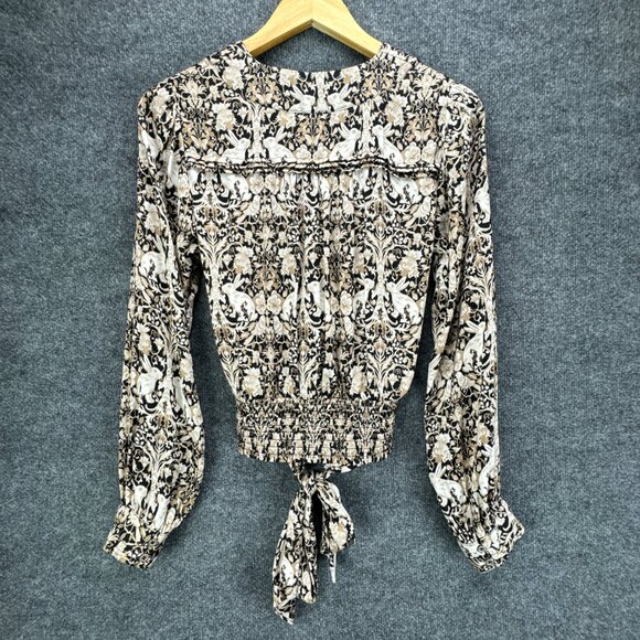 **SOLD**By Anthropologie Blouse Top Womens Small Black Tan Tie Waist Boho - Picture 5 of 13